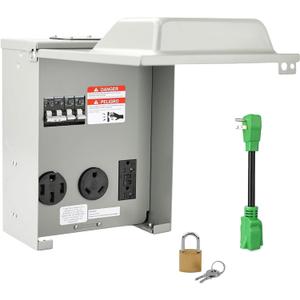 RVGUARD RV Temporary Power Outlet Panel with Breaker, ETL Listed 20 30 50 Amp RV Receptacle, Type 3R RV Electrical Outlet Panel with 20 Amp 90 Degree Adapter Cord for RV, Camper, Travel Trailer (3 in 1)