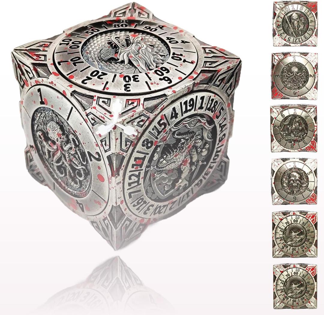 6 Sided Spinner DND Dice - Metal D4 D6 D8 D10 D10% D12 D20 All in One D&D Set - Cool Role Playing Gifts for Dungeons and Dragons TRPG MTG Games Lover Players (Bloodstained)