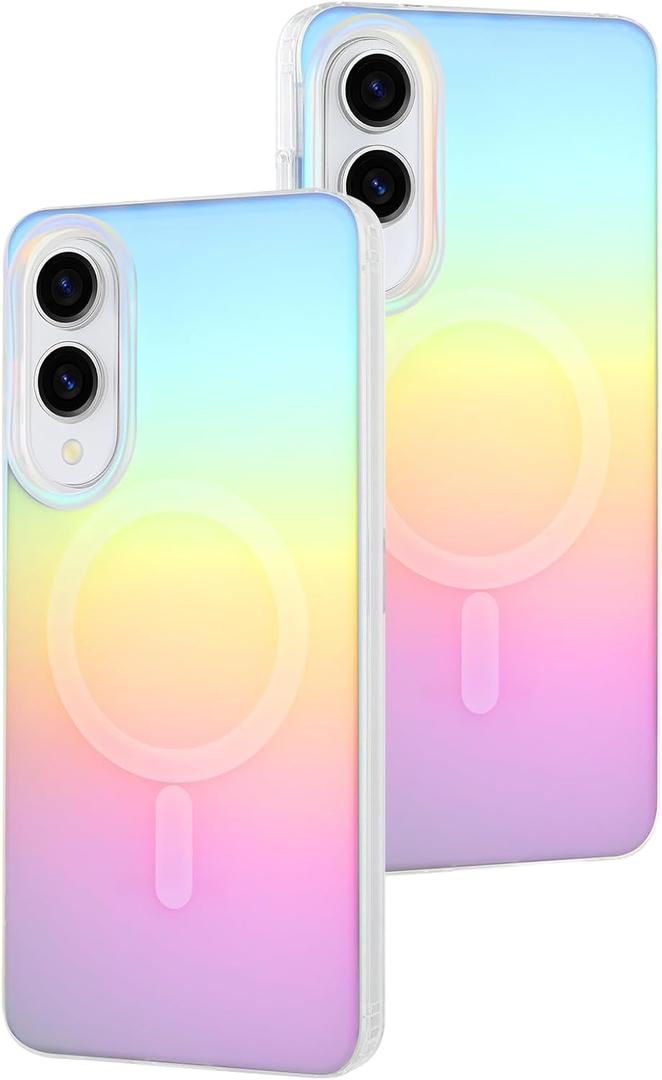 AIGOMARA Magnetic for Samsung Galaxy S25 Edge Case [Compatible with Magsafe] [Fluorescent Holographic Iridescent] Slim Shockproof Matte Protective Phone Cover for Women Girls 6.7 Inch