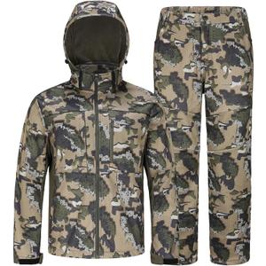 UIIHUNT Hunting Clothes for Men with Fleece Lining: Camo Hunting Suit, Safety Strap Compatible Water Resistant Silent Hunting Jacket and Pants (Green, XXXL)