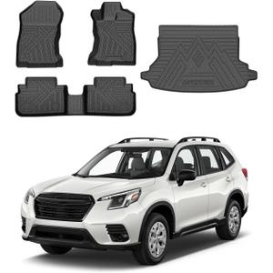 Powerty Floor Mats & Cargo Liner for 2019-2024 Subaru Forester Accessories Cargo Mats TPE All Weather Floor Liners Heavy-Duty Trunk Liners Trunk Mat 3PCS (12)Subaru Forester19-24Combo Set)