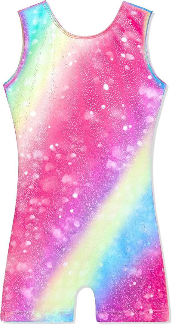 TENVDA Gymnastics Leotards for Girls 2-12 Years Old Sparkly Multicolor Kids Tumbling Biketards Unitard (7-8 Years, Colorful Heart Tank)