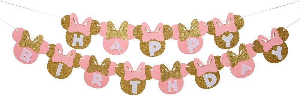Pink and Gold Minnie Birthday Party Banner Mouse Birthday Supplies,Photo Props,Baby Shower,Minnie Party Decoration