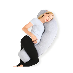 Momcozy Pregnancy Pillows for Side Sleeping, J Shaped Maternity Body Pillow for Pregnancy, Soft Pregnancy Pillow with Jersey Cover for Head Neck Belly Support, Grey