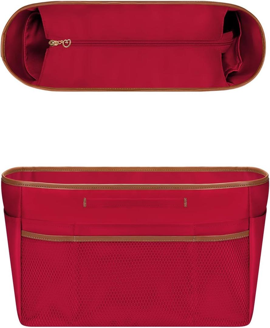 GIVLEFLY Small Purse & Handbag Organizer Insert with Zipper, Multiple Pockets and Handle, Lightweight Bag DividerRed