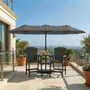 15FT Double Sided Patio Umbrella with Base Included, Double Sided Outdoor Market Umbrella with Flexible Fiberglass Ribs, UV-Blocking Extra Large Umbrella for Garden, Pool, Deck, Gray
