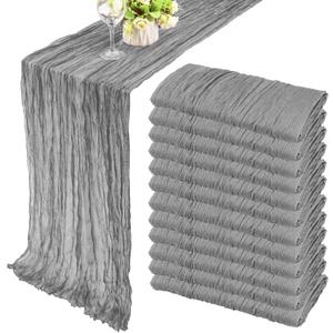 12 Pack 10Ft Cheesecloth Boho Gauze Table Runner - 35x120 Inch Rustic Cheese Cloth Long Table Runner for Wedding, Bridal Shower, Birthday Party Decor (Gray) (Grey)