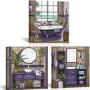 Conipit Purple Bathroom Pictures Wall Decor Bathroom Accessories Paintings Bathtub Canvas Wall Art Framed 12''x12''x3pcs (purple)