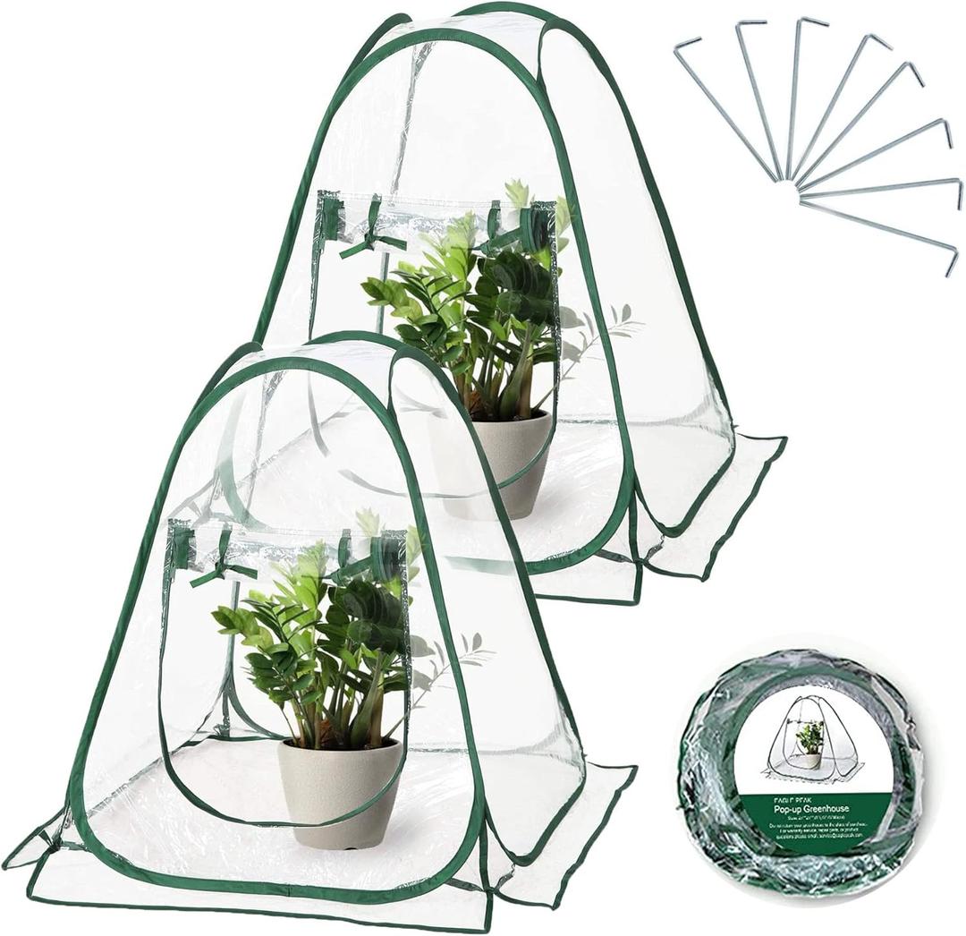2pcs Quick Set up Mini Greenhouse Portable Small PVC Cover for Garden Flower and Flowerpot Cold Frost Protector Portable Carry Bag with 8 Stakes(PVC(27" L x 27" W x 31" H))
