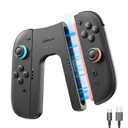 JSAUX Switch 2 Charging Grip for Switch 2, Magnetic Grip Controller Compatible with Switch 2 JoyPads, Play While Charging with LED Indicator& 1.5m/4.9ft Charger Cable-Black