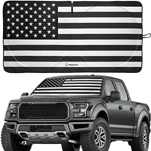 Magnelex American Flag Windshield Sun Shade, High-Resolution Sun Shield with Mirror Cut-Out for Automotive Interior Sun and Heat Protection, Folding Car Sunshade - X-Large, Black & White