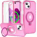 Turquiase for iPhone 15 Full Body Shockproof Case with Magnetic Invisible Stand [Compatible with MagSafe] Built-in Screen Protector Military Drop ProtectionTranslucent Phone Cover -Hot Pink