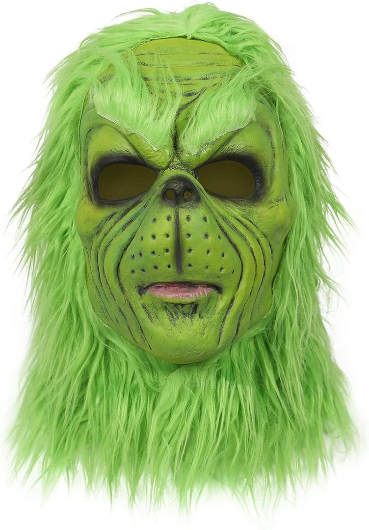 The Christmas Cosplay Mask, Christmas Costume Latex Mask Adult,Green Cosplay Costume Mask