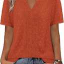 BETTE BOUTIK Women Short Sleeve Boho Tops Summer Dressy Casual Shirts Trendy Western Blouses, Bright Orang 2XL