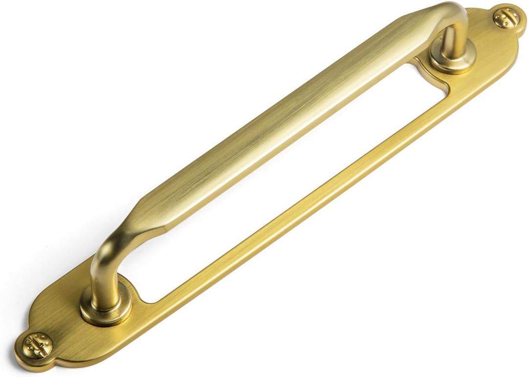 Brushed Gold Zinc Alloy Cabinet Handle with Backplate - 5''(128mm) Hole Center Cabinet Pull Hardware for Bedroom, Kitchen, 2 Pack（G025）