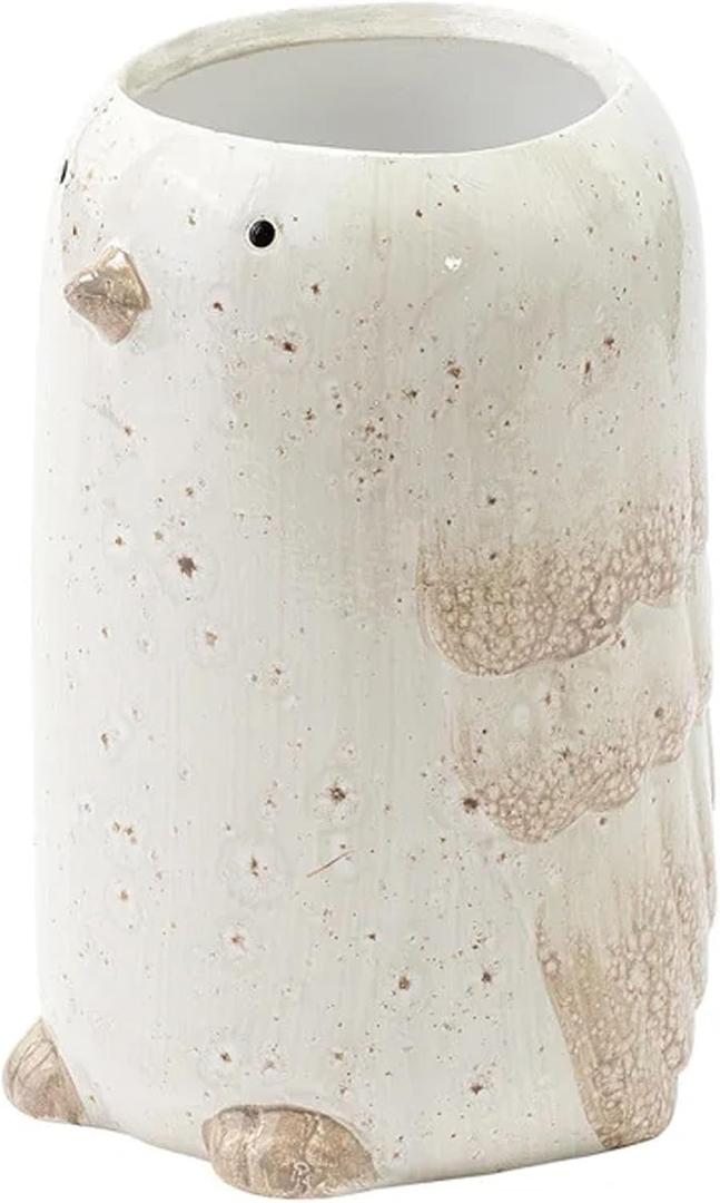 Whimsy Bird Friend Speckled 5.5 x 2.25 x 2.25 inches White Ceramic Flower Succulent Plant Pot Planter Container Holder, Indoor Outdoor Garden Dcor, 14761
