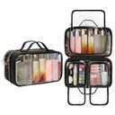 OCHEAL Travel Toiletry Bag, Double Layer Clear Makeup Bag Organizer Large Capacity Cosmetic Bag for Traveling Women Beauty Essentials, Multiple Compartments Makeup Case- Black