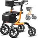 Walkers for Seniors, Rollator Walker with Seat, 12" Big Rubber Wheels All Terrain Rolling Walker, Foldable Rollator Walker, Built-in Cable, Reinforced Aluminum Frame, Orange