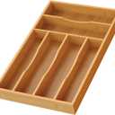 Bamboo Silverware Organizer, Bamboo Kitchen Drawer Cutlery Organizer, Utensil Holder, Flatware Organizer Tray (15.8"x9.5"x1.6") (Medium)