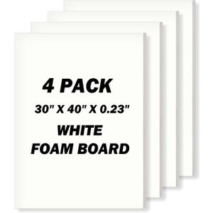 30" x 40" Foam Board 4 Pack, 0.23" Thickness White Poster Board, Acid Free, Double Sided, Rigid, Sign Board for Mounting, Crafts, Modelling, Art, Display, School Projects