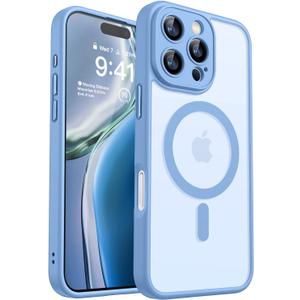 CANSHN Magnetic Compatible with iPhone 16 Pro Case, Upgraded [Full Camera Protection] [Compatible with Magsafe] [Translucent Matte] Shockproof Protective Phone Case Cover 6.3 Inch - Light Blue