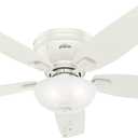 Hunter 52 inch Indoor Ceiling Fan with LED Light - White Ceiling Fan with Pull Chain, For Bedroom, Living Room, or Kitchen, Low Profile Mount, No Remote, 5 Blades - Kenbridge 53378, Fresh White