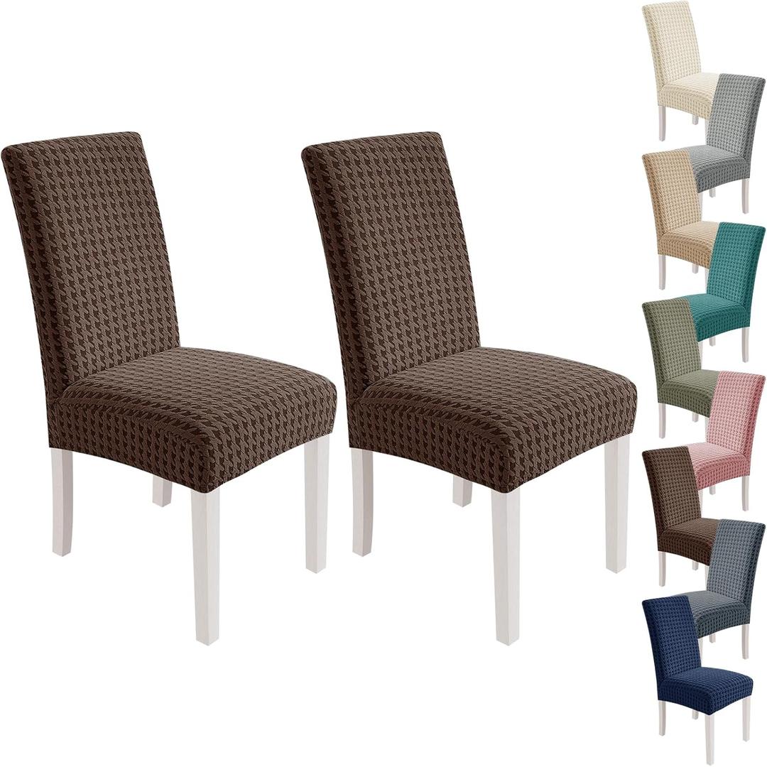 MAXIJIN Dining Chair Covers Set of 2, Stretch Kitchen Chair Covers for Dining Chairs, Removable Washable Parson Seat Slipcover for Home, Restaurant, Hotel, Banquet (Brown)