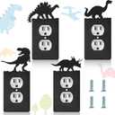 Peryiter 4 Pcs Dinosaur Light Switch Cover Wall Plate Triceratops Stegosaurus Tyrannosaurus Dinosaur Outlet Dino Single Toggle Light Switch Plates Cover for Home Kitchen(Black)