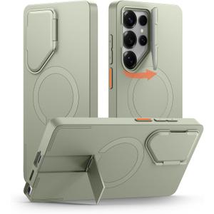 SURITCH for Samsung Galaxy S25 Ultra Phone Case, Magnetic Protective Cover with Camera Cover & Adjustable Metal Kickstand for Galaxy S25 Ultra (2025)-Sage Green