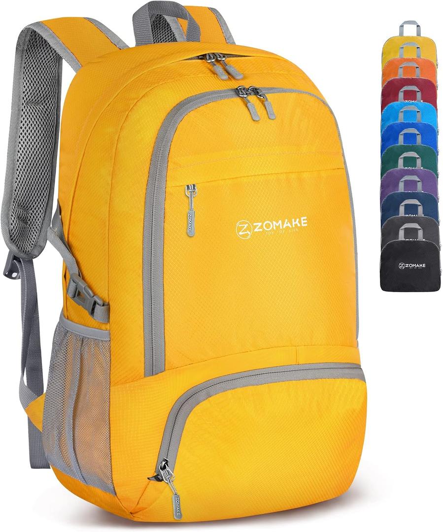 ZOMAKE Lightweight Packable Backpack 30L, Foldable Hiking Backpacks Water Resistant Compact Folding Daypack for Travel(Yellow), Medium