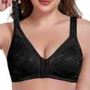UPGAMR Front Closure Bras for Women Back Support Posture Comfort Wirefree Non Padded Plus Size(Black,42DD)