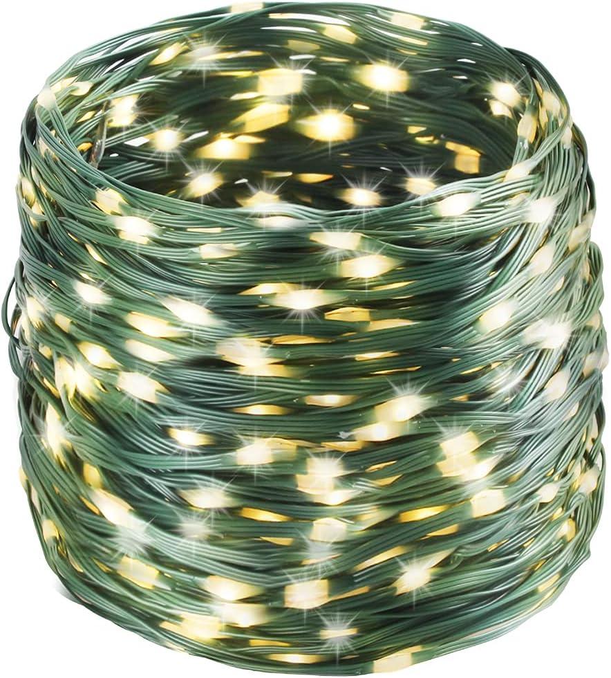 Tcamp 164 Feet 500 LED Christmas Lights, 8 Modes Christmas Tree Lights with Timer Memory Function, Green Wire Starry Fairy String Light for Xmas Tree Halloween Outdoor Indoor Decor (Warm White)