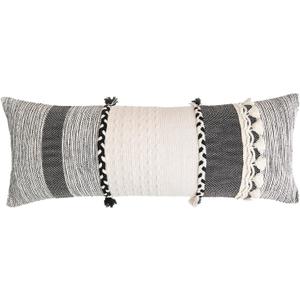 Long Lumbar Pillow Cover 14x36, Boho Long Decorative Pillows with Tassels Pillowcase, Modern Abstract Woven Body Pillow Cover for Sofa Bedroom Living Room Home Decor, Black + Off-White
