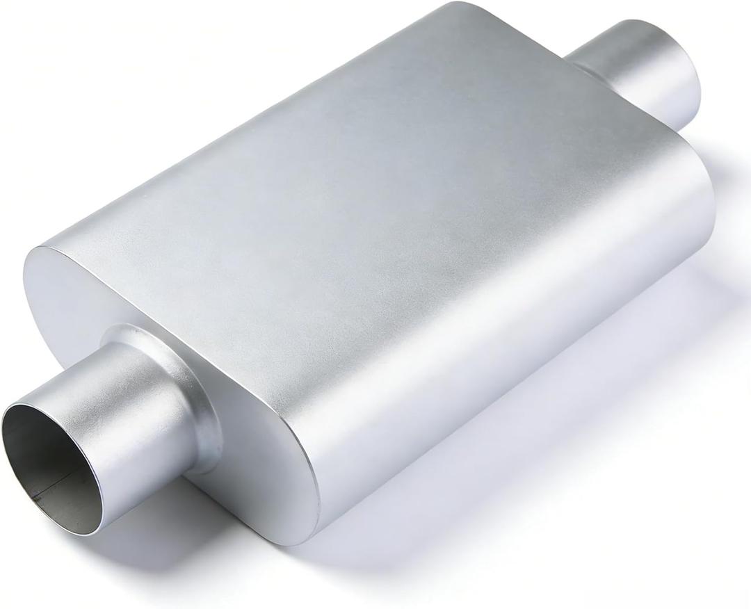 Universal 3"(ID) Dual Chamber Exhaust Muffler 17" Overall Length, Aggressive Deep Sound, Silver Anti-Corrosion Finish for Car, SUV, Truck (Inlet/Outlet 3")