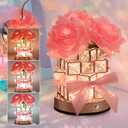 Rose Flower Lamp,Rechargeable Cordless Touch Table Lamp for Bedroom,3-Colour Dimming Small Night Light,Crystal Bedside Lamps with USB Charge,Birthday Valentine's Day Gifts for Women,Mom,Wife,Her