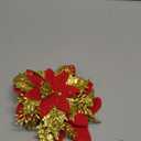 GREENTIME 12 Pcs Glitter Poinsettia 5.5" Artificial Flowers Christmas with Clips Stems Xmas Tree Ornaments for New Year Party Stairs Fireplace Porch Balcony Garden Church Wreath Decoration (Red Gold)