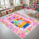 BATATADOCE Kids Play Mat - Cartoon Kids Bedroom Rug Play Mat for Learning ABC Alphabet,Numbers,Animal,Colors,Season,Cute Classroom Rug for Children Girls Bedroom Decor,Pink,4.5x6 Feet