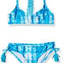 Kanu Surf Girls V-Neck Bikini Beach Sport 2-Piece Swimsuits, Willow Aqua Tie-Dye, 14