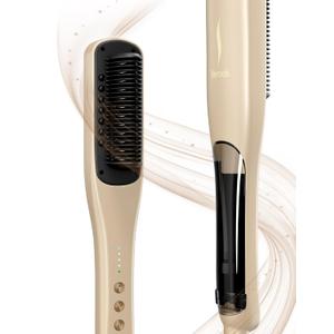 Hair Straightener Brush,Venxis Straightening Comb with Steam, 3 Temp Settings & 20s Fast Heating, 120 Voltage&30-Minute Auto Shut-Off, Steam Design for Hair Treatment (Gold)