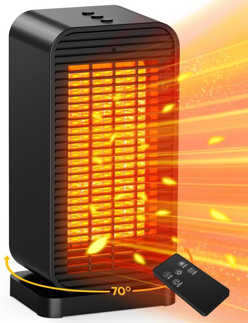 Outdoor Heaters for Patio w/2 Modes&2 Heat Levels, 1S Heating 1200W PTC Ceramic Electric Heater, Overheat&Tip-over Protection, Remote, 70 Swing Space Heater for Indoor Use Large Room Garage