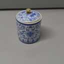 Mini Blue and White Porcelain Jar with Lid, Airtight Ceramic Spice/Tea/Condiment Container  Vintage Chinoiserie Decorative Accent, Small Vase, Storage Canister for Kitchen & Home Decor (Design F)