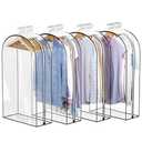 Liuoud Clear Garment Bags for Hanging Clothes Gusseted, Suit Bags for Closet Storage, Hanging Plastic Clothes Cover for Coat, Dress, Fur, Shirt, 3 Pack, ” Long