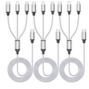 Multi Charging Cable 4ft 3Pack 3 in 1 Charger Cord, Multiple Usb C Port Rapid Nylon Braided Cable USB Charging Cable Multi Phone Charger Cord with Type C Micro Lightning USB Connectors for Cell Phones