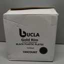 bUCLA 100 Pieces Black and Gold Plastic Dinner Plates - 10.25 inch Black Disposable Plates with Gold Rim - Ideal for Party, Graduation & New Year
