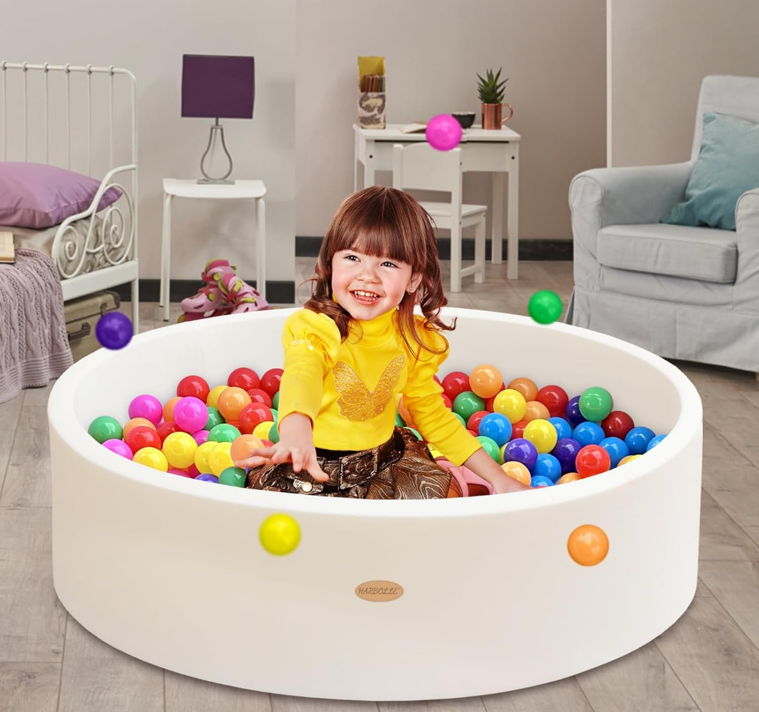 HARBOLLE Baby Ball Pit 47.2" Soft Round Memory Foam Ball Pits NOT Included Balls Indoor Outdoor Playpen for Babies Toddlers Kids Great Gift for Girls Boys, White