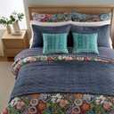 Levtex Home - Night Garden Quilt Set - Full/Queen Quilt and Two Standard Shams - Bold Floral - Navy Red Pink Green Ochre White - Quilt (88x92in.) and Shams (20x26in.) - Reversible - Cotton