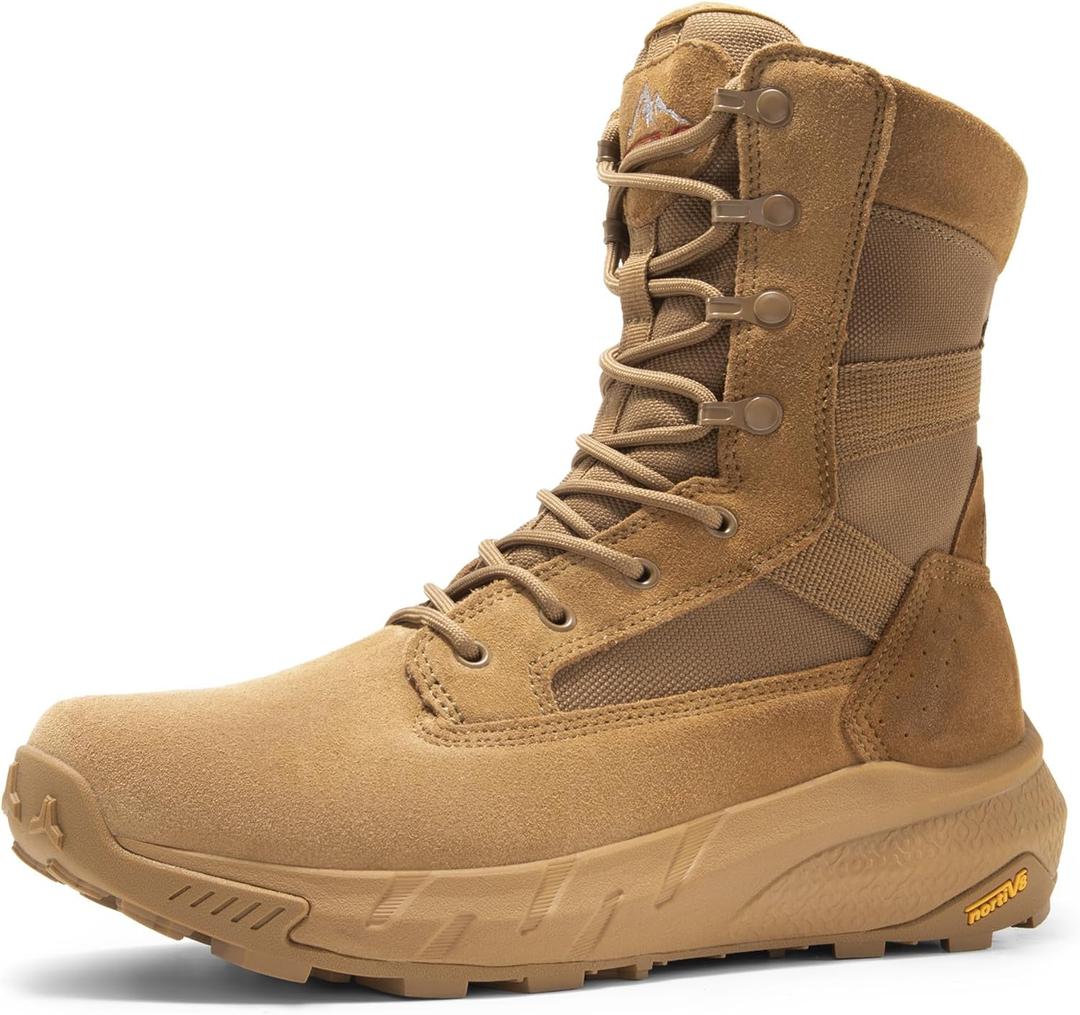 NORTIV 8 Men's Breathable Tactical Military Work Boots Side Zipper Leather Lightweight Hiking Motorcycle Combat Boots 8 Inches Peakforce (11, Coyote)