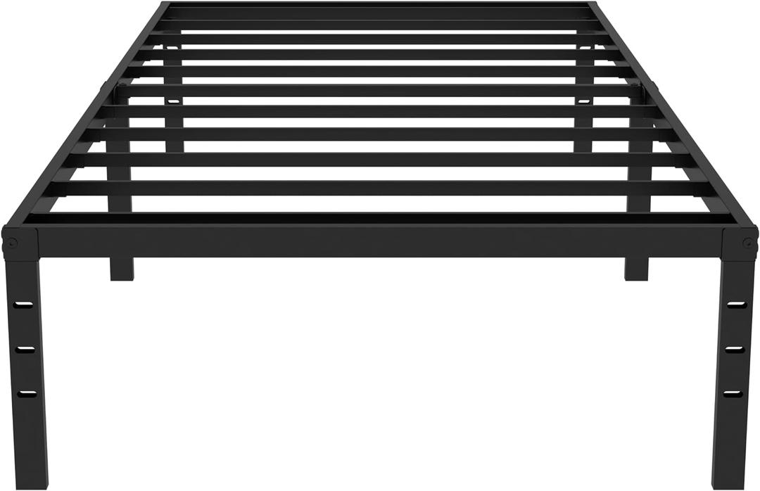 Twin Bed Frames 18 Inch High Metal Platform, Max 2000lbs Heavy Duty Metal Slat Support Twin Size Bed Frame, Underbed Storage, Easy Assembly, No Box Spring Needed, Black
