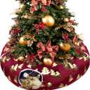 LUCKITTY Plush Christmas Tree Pattern Cat Tunnel Bed Under Christmas Tree with Premium Gold Foil & Hanging Plush Ball, 10-Inch Diameter 3-Ft Wide Round - Divert Cats from Decor Red Color