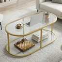 Coffee Table Gold Glass Coffee Table for Living Room,2 Tiers Oval Center Table with Sturdy Metal Frame,Modern Tempered Glass Accent Table for Bedroom Home Office